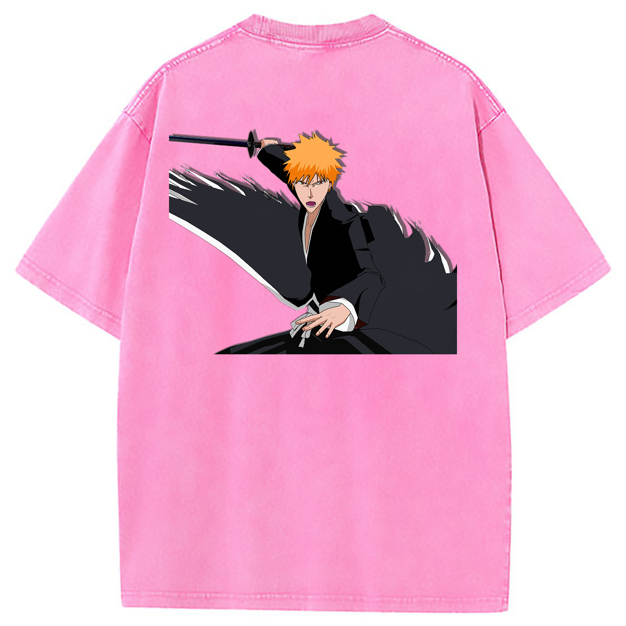 （画像用） ブリーチ 黒崎一護（くろさき いちご）BLEACH Kurosaki Ichigo 綿100% ヴィンテージ風 半袖Tシャツ（背面プリント）